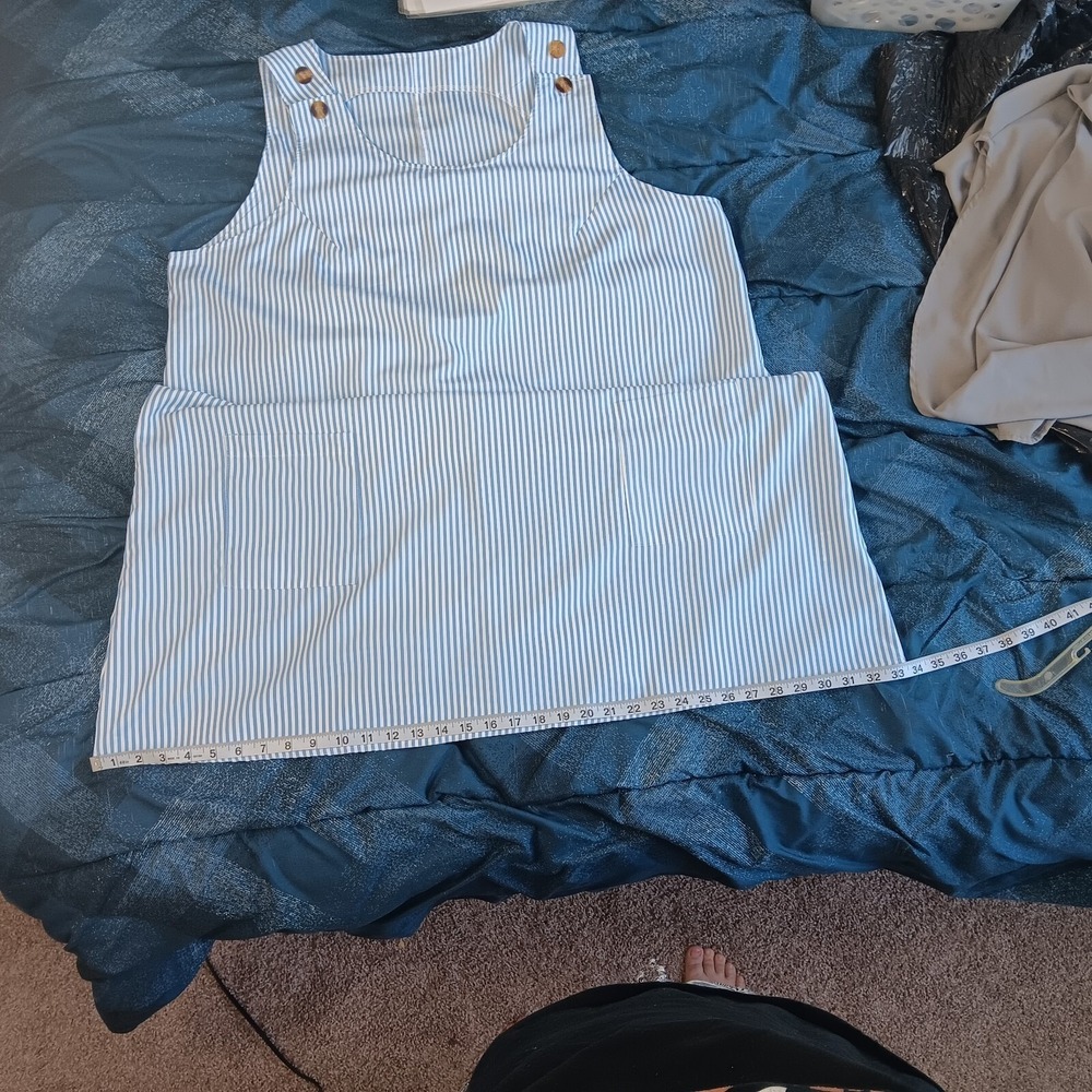 Blue White Striped Pinafore Jumper Dress Button Shoulder Summer Women Plus 4XL - Picture 6 of 16